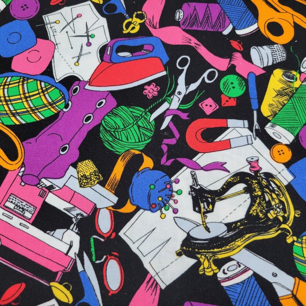 Sewing Themed Cotton Fabric Vibrant Colors Quilting Sewing Crafting 3 Yards
